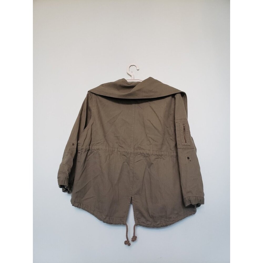 Hang Ten Womens L Utility Jacket Olive Green Roll Sleeve Snap Front Drawstring - Picture 2 of 6